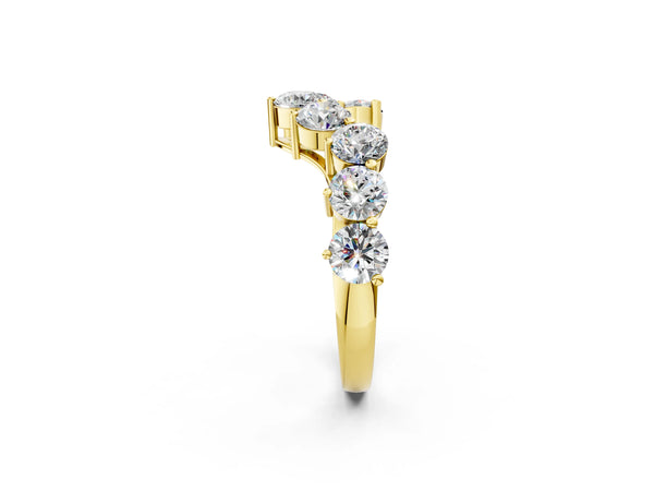 Yellow gold Curved Diamond Cluster Band - Round Stones, Split Shank, Prong Setting
