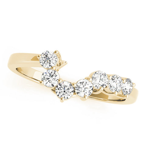 Yellow gold Curved Diamond Cluster Band - Round Stones, Split Shank, Prong Setting
