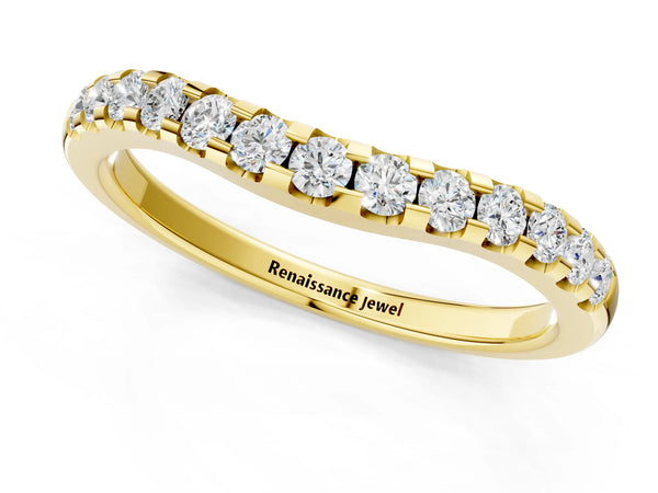 Yellow gold Curved Diamond Half Eternity Band with Round Cut Stones in Pavé Setting