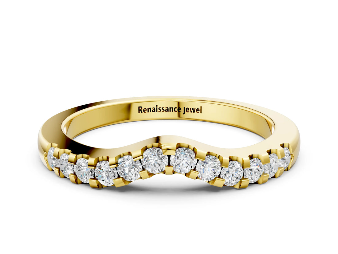 Yellow gold Curved Diamond Half Eternity Ring with Round Cut Stones and Shared Prong Setting_2