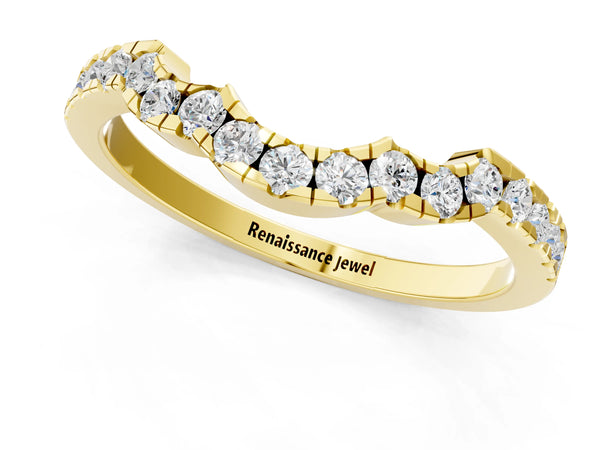 Yellow gold Curved Diamond Pavé Round-Cut Contour Band