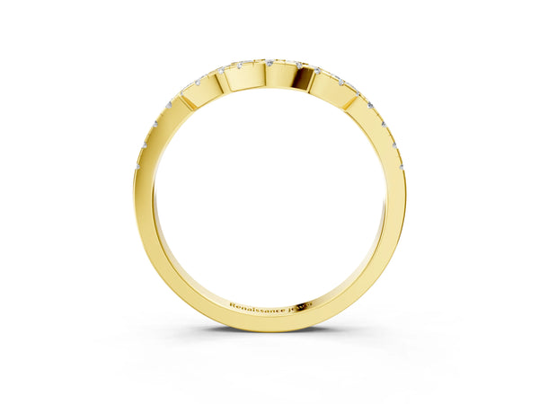 Yellow gold Curved Diamond Pavé Round-Cut Contour Band
