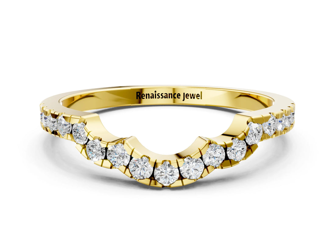 Yellow gold Curved Diamond Pavé Round-Cut Contour Band_9