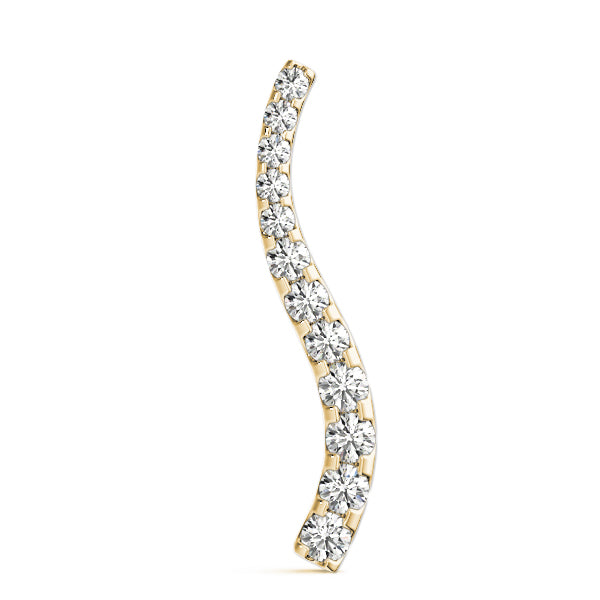 Yellow gold Curved Diamond Pendant with Round Stones in Prong Setting