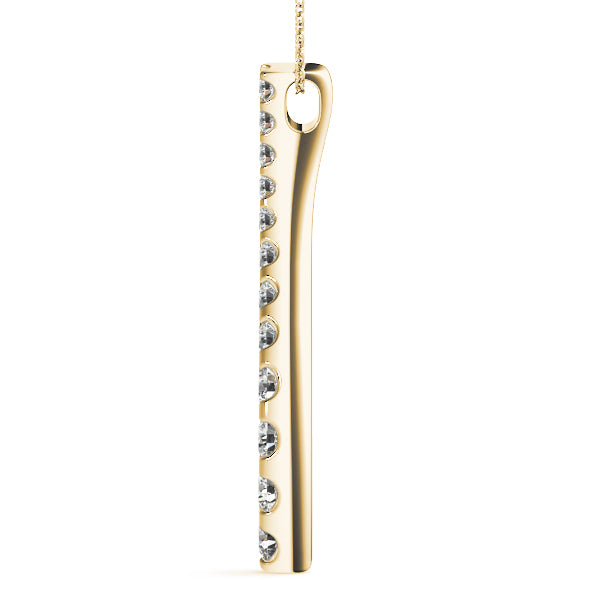Yellow gold Curved Diamond Pendant with Round Stones in Prong Setting