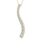 Yellow gold Curved Diamond Pendant with Round Stones in Prong Setting