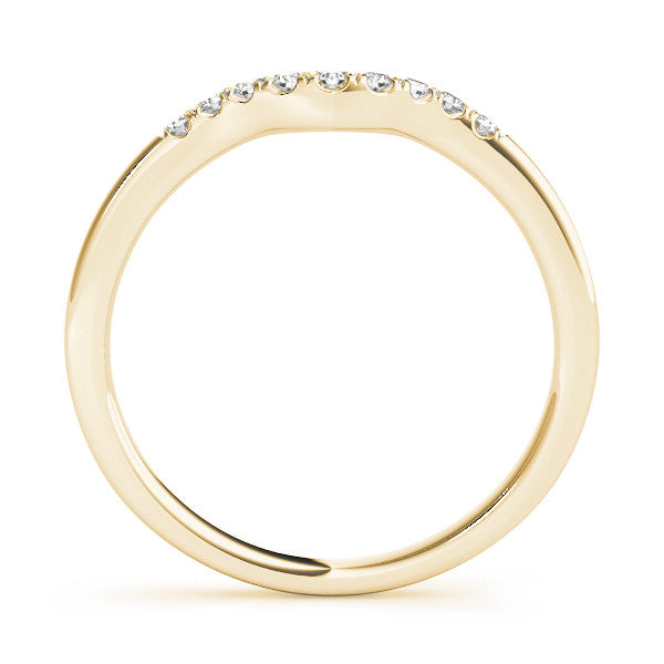 Yellow gold Curved Diamond Wedding Band with Round Cut Stones and Shared Prong Setting 1