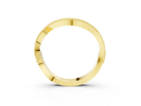 Yellow gold Curved Milgrain Round Diamond Pavé Wedding Band