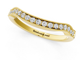 Yellow gold Curved Pavé Diamond Milgrain Band with Round Brilliant Stones_5