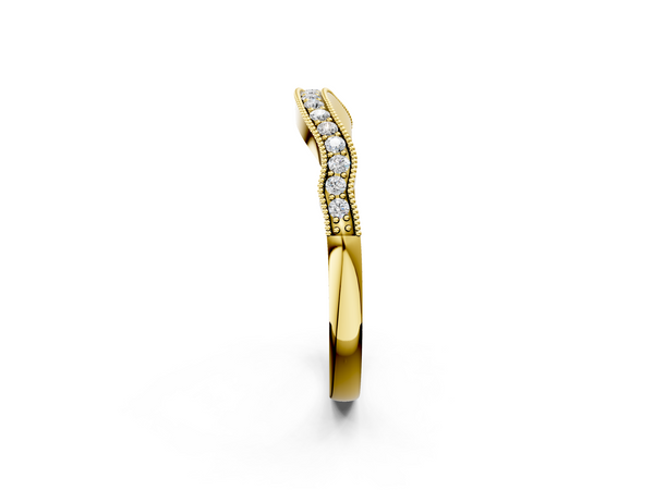 Yellow gold Curved Pavé Diamond Milgrain Band with Round Brilliant Stones