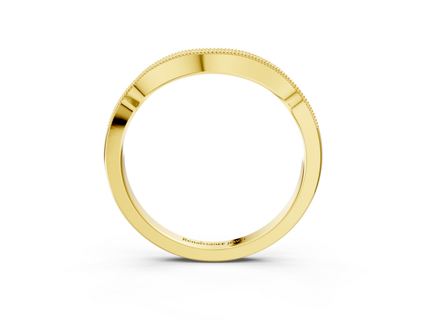 Yellow gold Curved Pavé Diamond Milgrain Band with Round Brilliant Stones