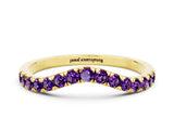 Yellow gold Curved Pavé Round Amethyst Wedding Band with Shared Prong Setting_6