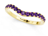 Yellow gold Curved Pavé Round Amethyst Wedding Band with Shared Prong Setting_7
