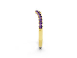 Yellow gold Curved Pavé Round Amethyst Wedding Band with Shared Prong Setting_8