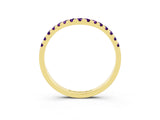 Yellow gold Curved Pavé Round Amethyst Wedding Band with Shared Prong Setting_9