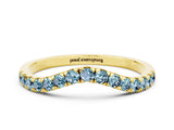 Yellow gold Curved Pavé Round Aquamarine Wedding Band with Shared Prong Setting_6