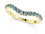 Yellow gold Curved Pavé Round Aquamarine Wedding Band with Shared Prong Setting_7