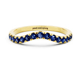 Yellow gold Curved Pavé Round Blue Sapphire Wedding Band with Shared Prong Setting_6