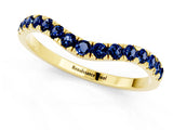 Yellow gold Curved Pavé Round Blue Sapphire Wedding Band with Shared Prong Setting_7