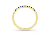 Yellow gold Curved Pavé Round Blue Sapphire Wedding Band with Shared Prong Setting_9