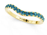 Yellow gold Curved Pavé Round Blue Topaz Wedding Band with Shared Prong Setting_7