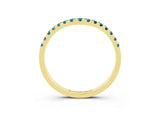 Yellow gold Curved Pavé Round Blue Topaz Wedding Band with Shared Prong Setting_9