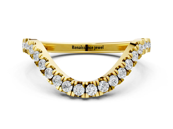 Yellow gold Curved Pavé Round Diamond Eternity Band with Shared Prong Setting