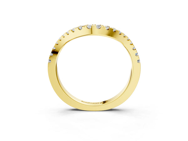 Yellow gold Curved Pavé Round Diamond Eternity Band with Shared Prong Setting