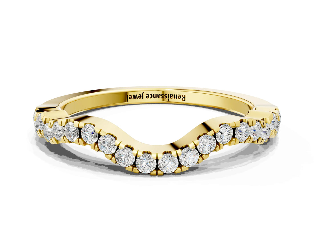Yellow gold Curved Pavé Round Diamond Eternity Band with U-Prong Setting_4