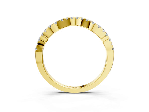 Yellow gold Curved Pavé Round Diamond Eternity Band with U-Prong Setting