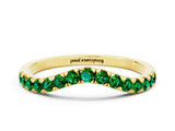 Yellow gold Curved Pavé Round Emerald Wedding Band with Shared Prong Setting_6