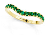 Yellow gold Curved Pavé Round Emerald Wedding Band with Shared Prong Setting_7