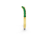 Yellow gold Curved Pavé Round Emerald Wedding Band with Shared Prong Setting_8