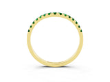 Yellow gold Curved Pavé Round Emerald Wedding Band with Shared Prong Setting_9