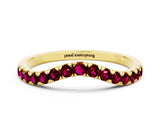 Yellow gold Curved Pavé Round Garnet Wedding Band with Shared Prong Setting_6