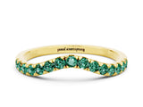 Yellow gold Curved Pavé Round Green Sapphire Wedding Band with Shared Prong Setting_6