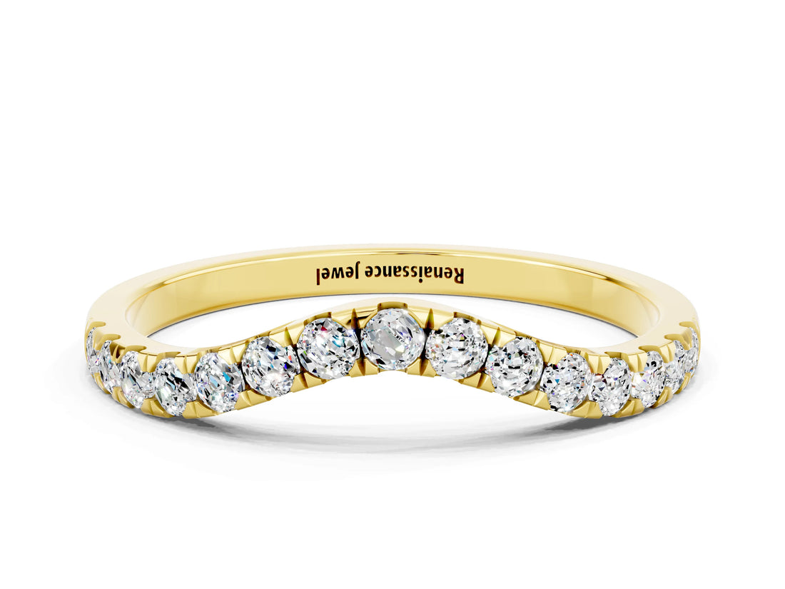 Yellow gold Curved Pavé Round Moissanite Wedding Band with Shared Prong Setting_6