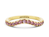 Yellow gold Curved Pavé Round Morganite Wedding Band with Shared Prong Setting_6