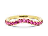 Yellow gold Curved Pavé Round Pink Sapphire Wedding Band with Shared Prong Setting_18