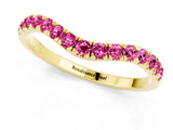 Yellow gold Curved Pavé Round Pink Sapphire Wedding Band with Shared Prong Setting_19