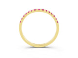 Yellow gold Curved Pavé Round Pink Sapphire Wedding Band with Shared Prong Setting_21