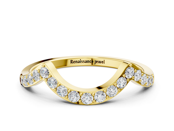 Yellow gold Curved Pave Round Diamond Contour Band with Shared Prong Setting