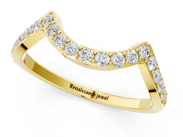 Yellow gold Curved Pave Round Diamond Contour Band with Shared Prong Setting