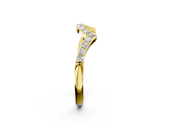 Yellow gold Curved Pave Round Diamond Contour Band with Shared Prong Setting