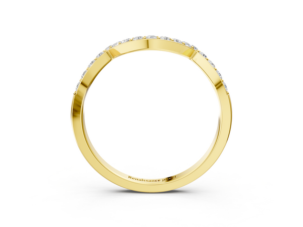 Yellow gold Curved Pave Round Diamond Contour Band with Shared Prong Setting