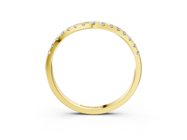 Yellow gold Curved Pavé Round Diamond Wedding Band with Shared Prong Setting