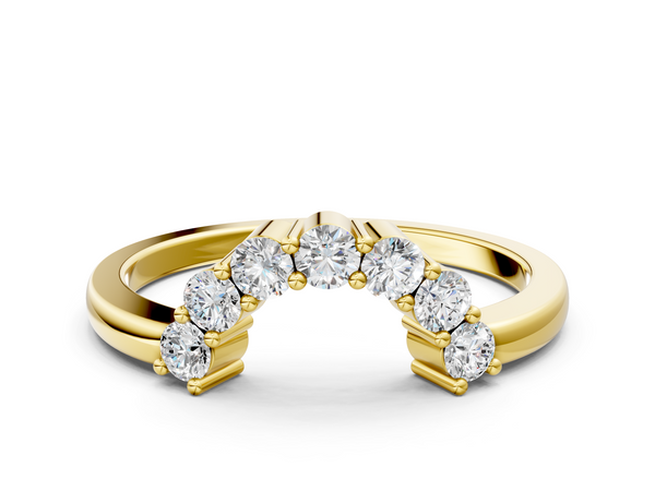 Yellow gold Curved Round Diamond Pave Band with Prong Setting