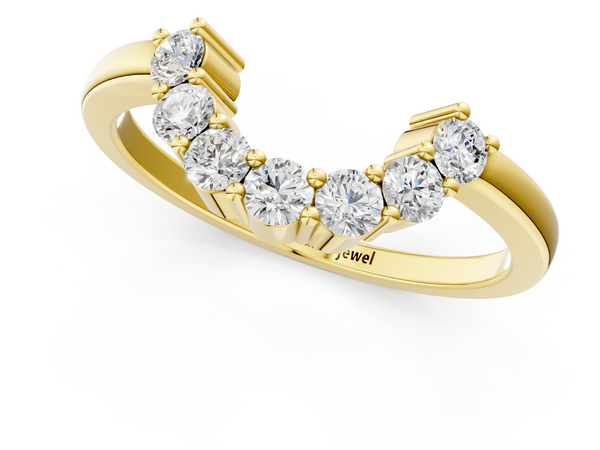Yellow gold Curved Round Diamond Pave Band with Prong Setting