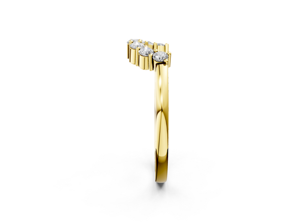 Yellow gold Curved Round Diamond Pave Band with Prong Setting