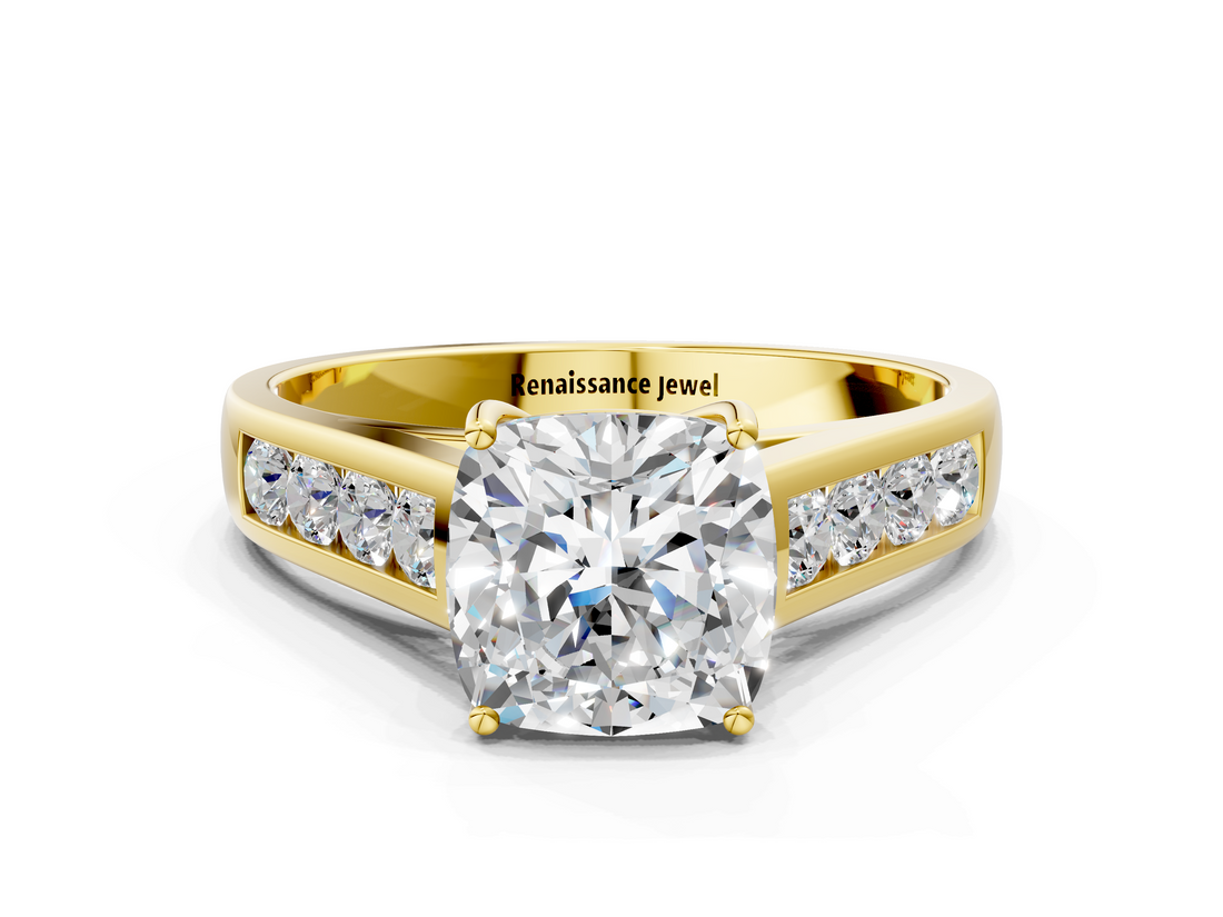 Yellow gold Cushion Brilliant Channel-Set Solitaire Ring with Four-Prong Setting_37
